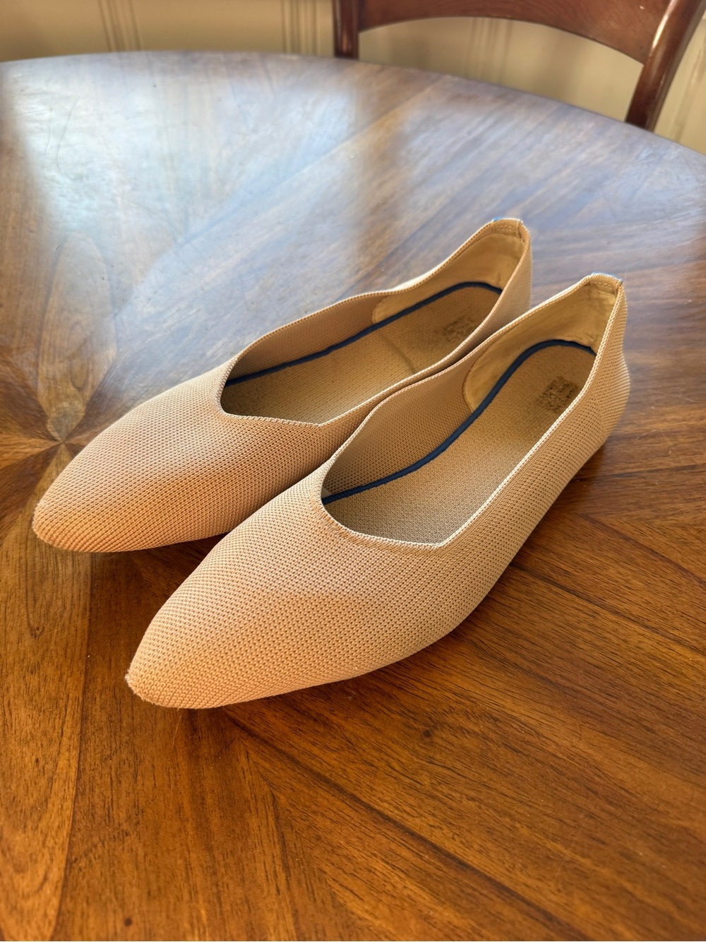 Rothy’s pointed toe flats nude beige tan size 10